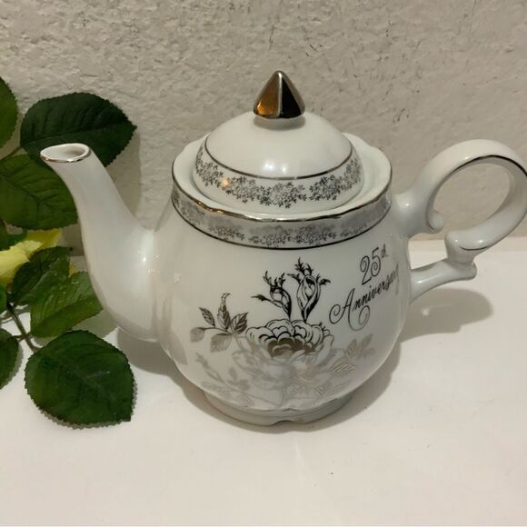 VTG Norcrest Fine 25th Anniversary Chatillon Fine Tea Pot China Silver Muscial - Picture 4 of 11
